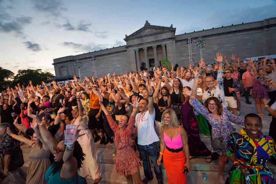 Partygoers celebrate summer outside the Cleveland Museum of Art Solstice.